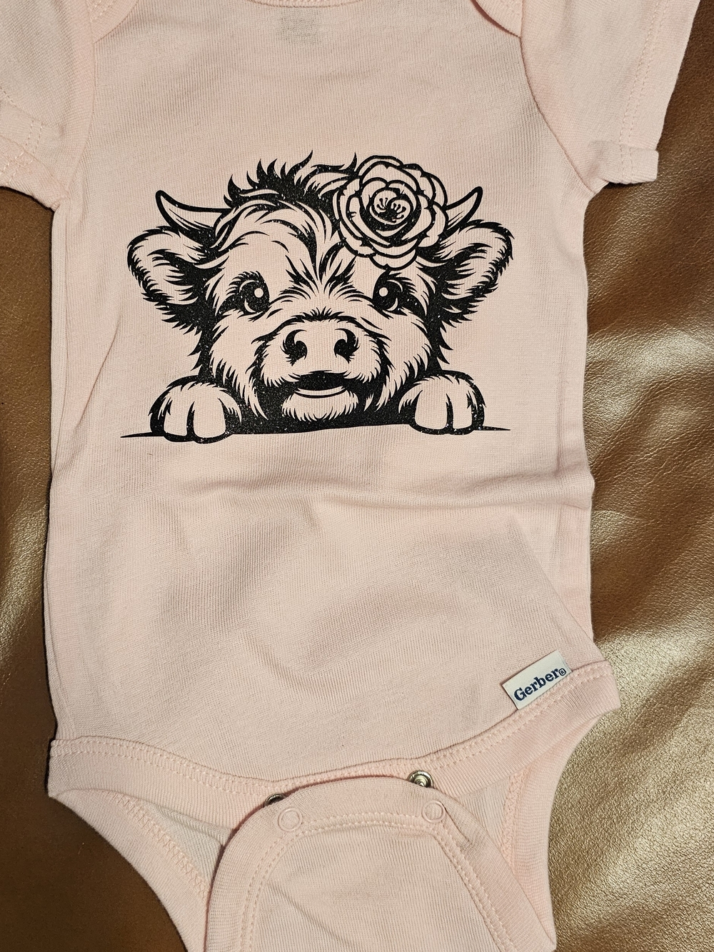 Gerber Light Pink Infant Onesie with Black Cow Graphic